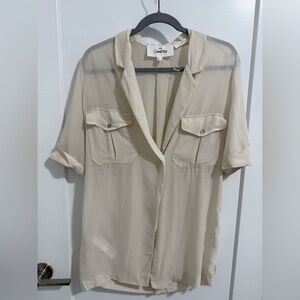 Mango Committed Beige Button Down Lyocell Blend Blouse‎ Size S